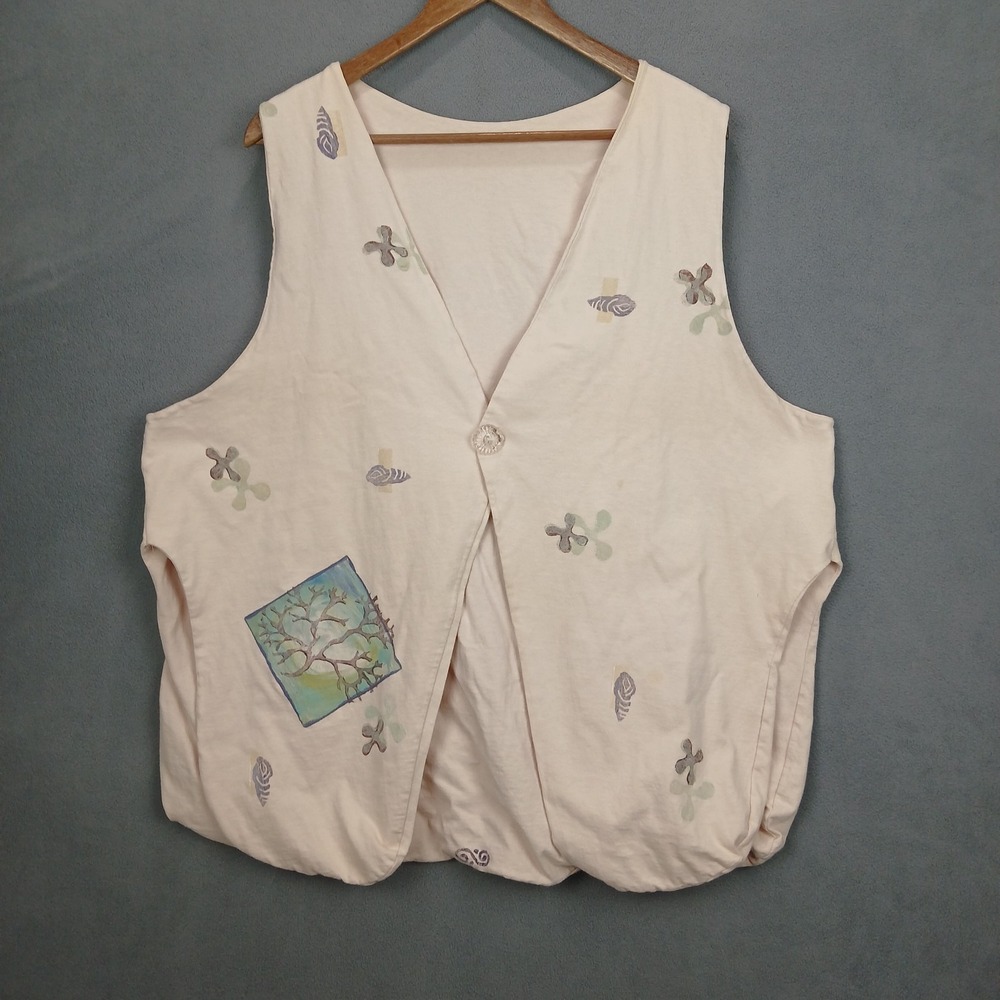 Vintage Blue Fish Ocean Decor Frenchtown Vest Womens One Size Beige V Neck Beach